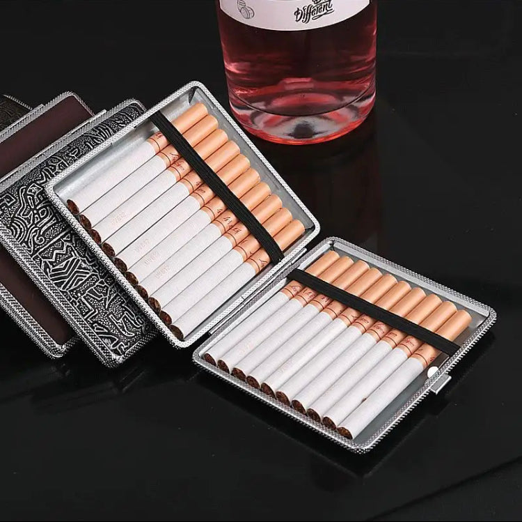 Leather Cigarette Box, 20 Cigarette Storage Box, Retro Flip Cigarette Dispenser, Ultrathin Portable Men's Cigarette Box Leather Cigarette Box, 20 Cigarette Storage Box, Retro Flip Cigarette Dispenser, Ultrathin Portable Men's Cigarette Box